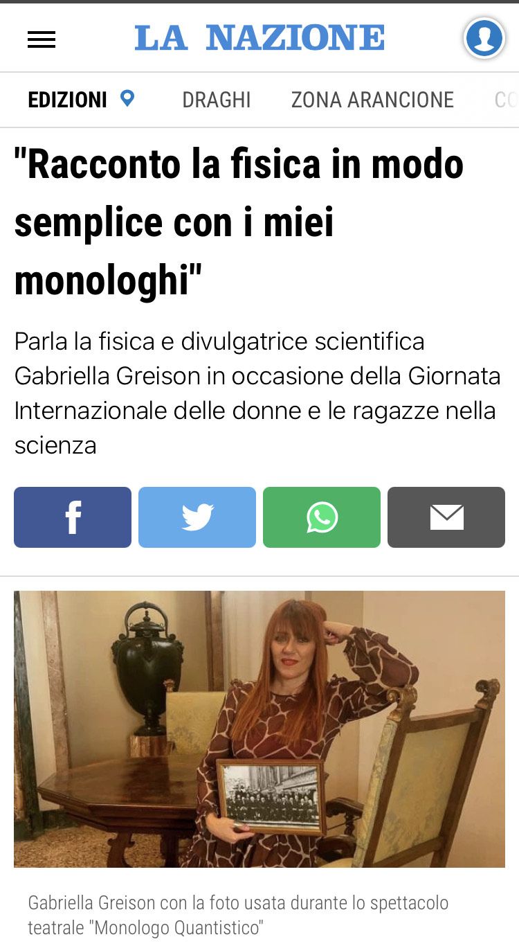 Intervista su LaNazione… e per la Giornata Internazionale delle donne nella scienza lezione all’Università della Calabria…