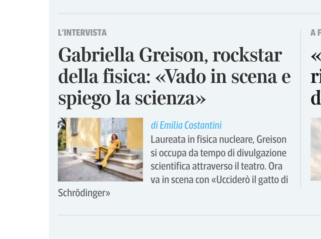 Intervistata sul Corriere della Sera…bella pagina sul nazionale, e poi anche in home-page sul sito!