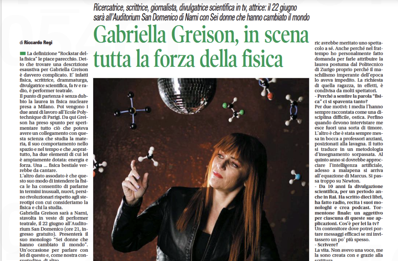 Con “Sei donne che hanno cambiato il mondo” intervista sul Corriere dell’Umbria!