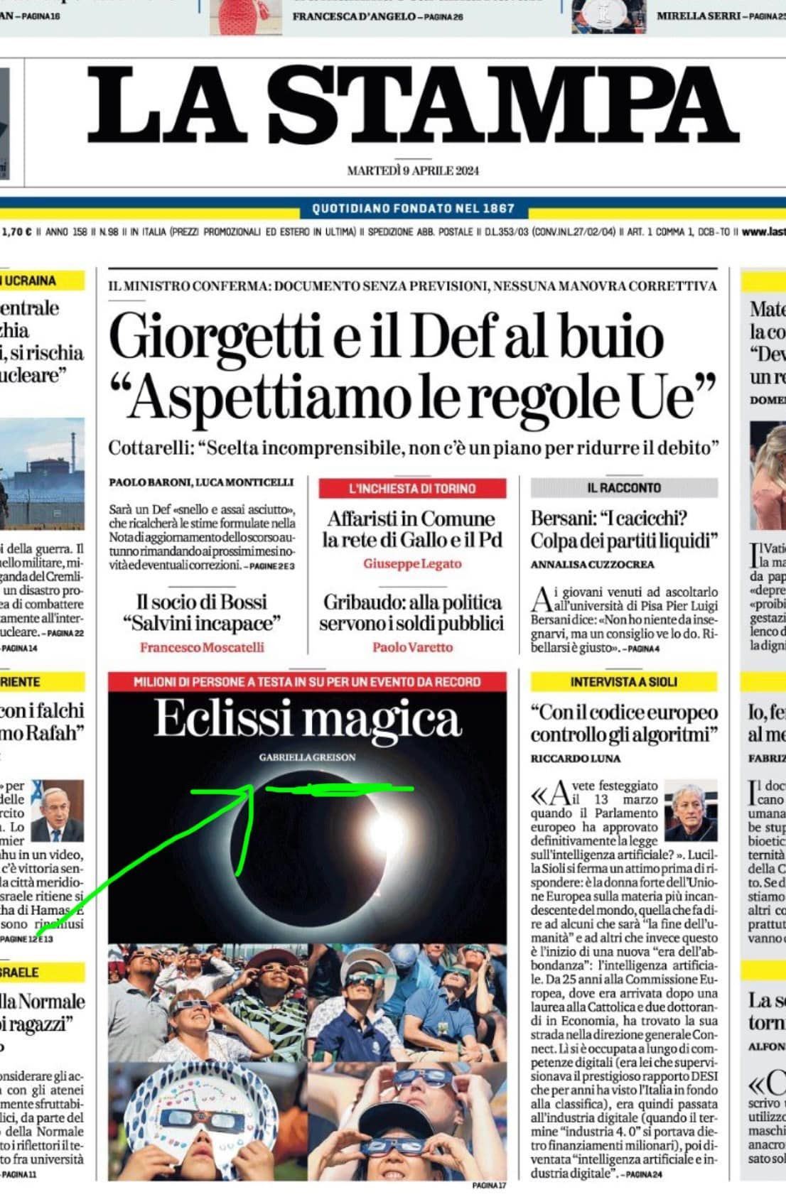 Ho scritto dell’eclissi di Sole per il quotidiano La Stampa…ecco il mio articolone, con richiamo in prima pagina!